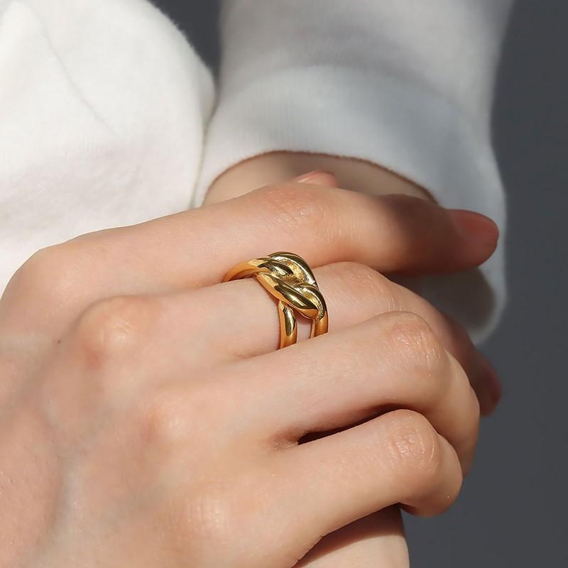 金属アレルギー対応 リング 大きめ チェーンリング  サージカルステンレス 18k 指輪 11号 13号 14号 16号 ジュエリー アクセ 大人 女性 18K ゴールド シルバー | ブランド登録なし | 06