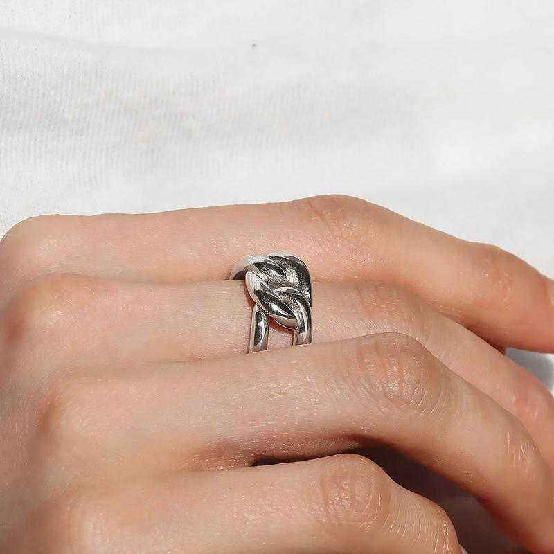 金属アレルギー対応 リング 大きめ チェーンリング  サージカルステンレス 18k 指輪 11号 13号 14号 16号 ジュエリー アクセ 大人 女性 18K ゴールド シルバー | ブランド登録なし | 07