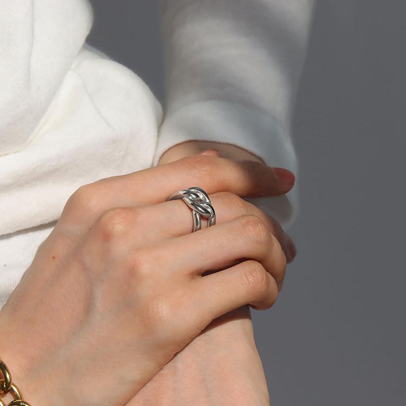 金属アレルギー対応 リング 大きめ チェーンリング  サージカルステンレス 18k 指輪 11号 13号 14号 16号 ジュエリー アクセ 大人 女性 18K ゴールド シルバー | ブランド登録なし | 08