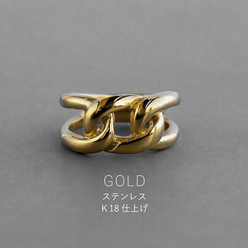 金属アレルギー対応 リング 大きめ チェーンリング  サージカルステンレス 18k 指輪 11号 13号 14号 16号 ジュエリー アクセ 大人 女性 18K ゴールド シルバー | ブランド登録なし | 01