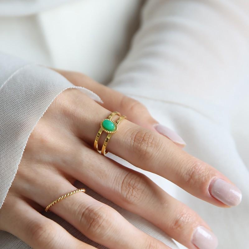 金属アレルギー対応 リング レディース 天然石 オーバルカラーリング