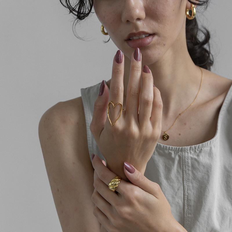 金属アレルギー対応 リングレディース ハートリング ハート ゴールド シルバー 11号 14号 16号 シンプル  サージカルステンレス 大きめ 指輪 | ブランド登録なし | 08