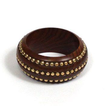スタッズのウッドブレスレット 3ライン レディースアクセサリー | 