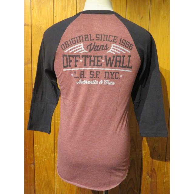 バンズ（VANS) ラグラン七分袖Tシャツ VANS OFF THE WALL バーガンディ×ブラック メンズ US（S)サイズ｜abbot-fukuoka