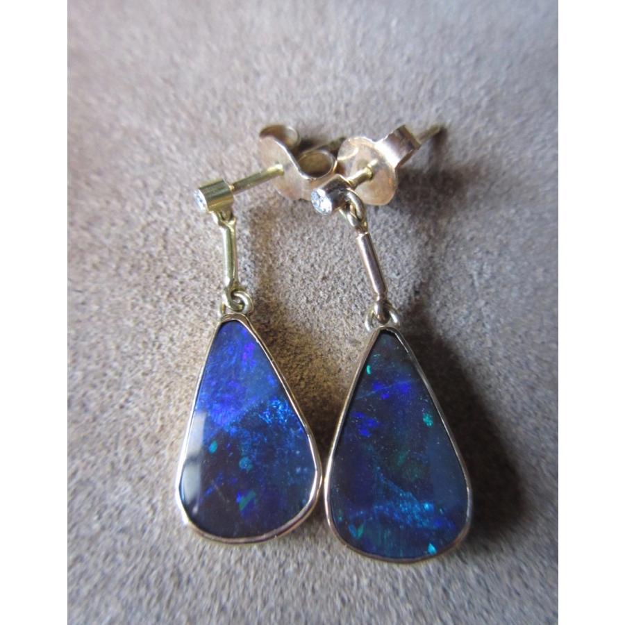 14k Australia ボルダーオパール ダイヤモンド ピアス E1 Educacion Press