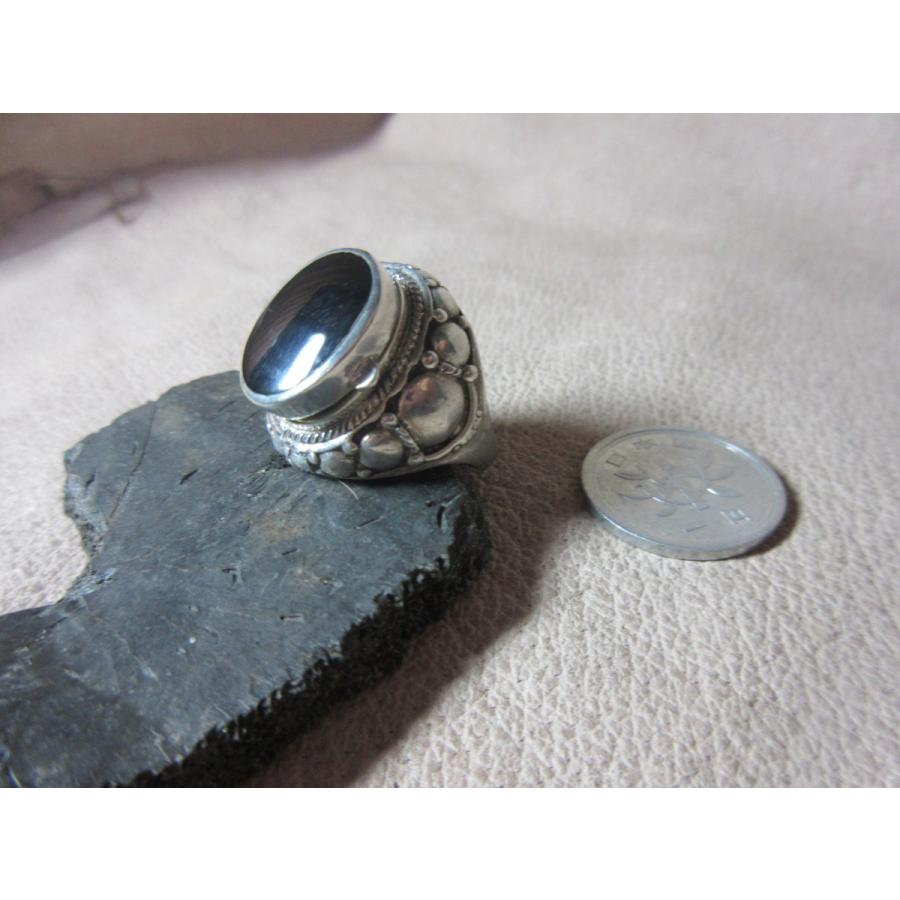 silver925 ×onyx ミリタリー　リング Oval Snake Mens Black Onyx Ring - 925 Silver - Unisex - Adjustable