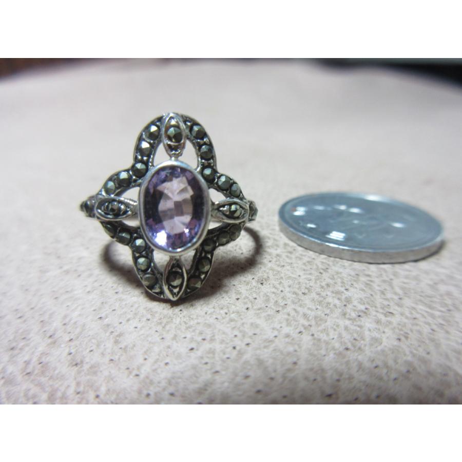 11号アメジストマーカサイト ヴィンテージシルバーリング指輪