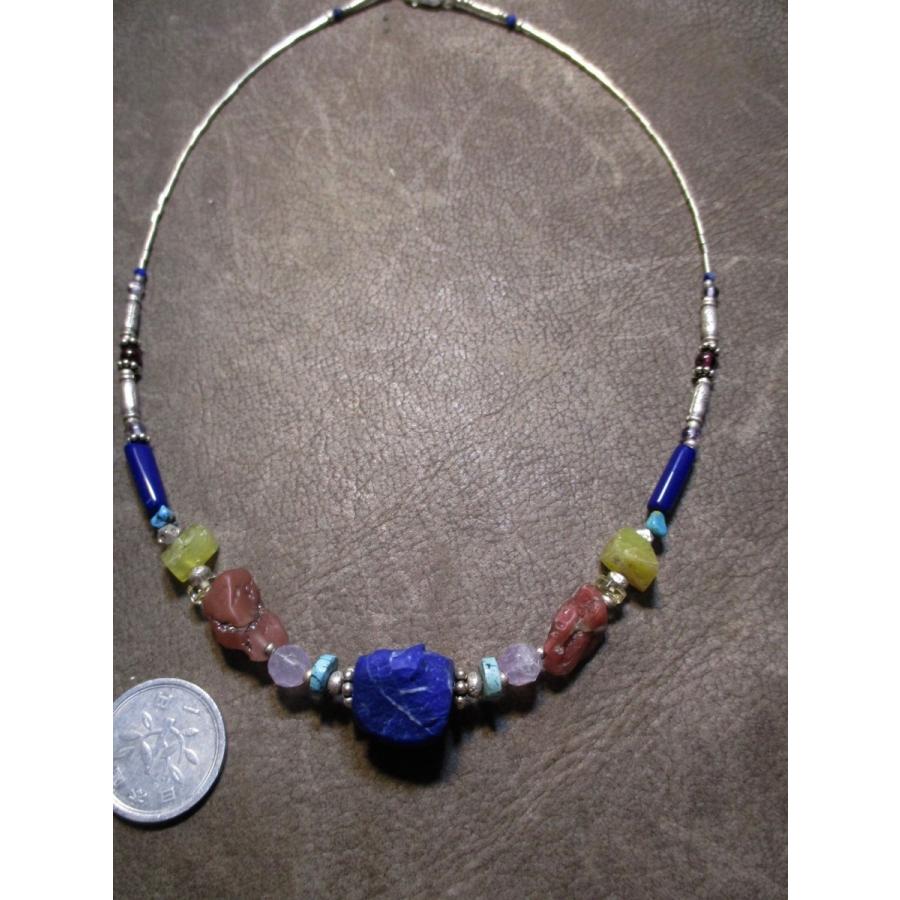 Silver925 銀ビーズ、天然石ネックレス、ラピスラズリー、アンデシン、イエローオパール, rani47