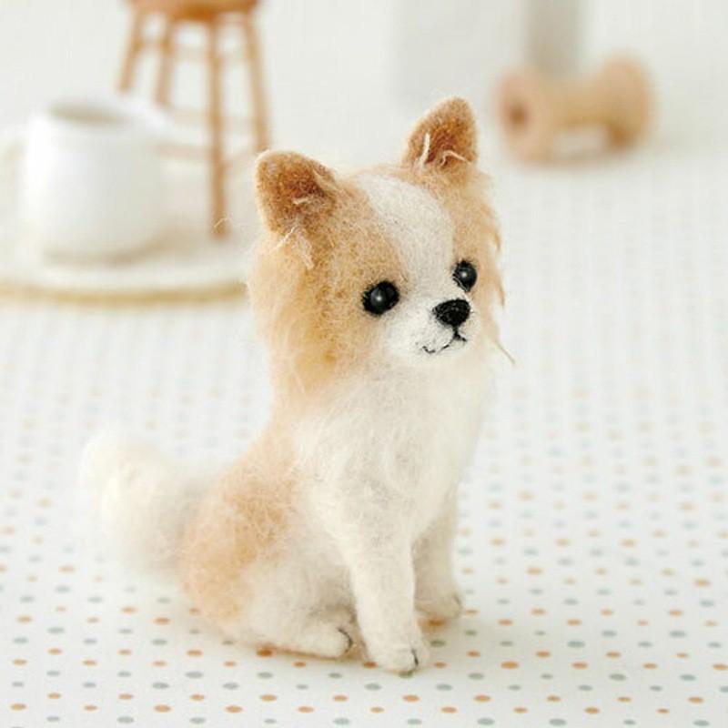 ふわふわ羊毛でつくるフェルト犬 チワワ ロングコート   h441-422｜abc-craft