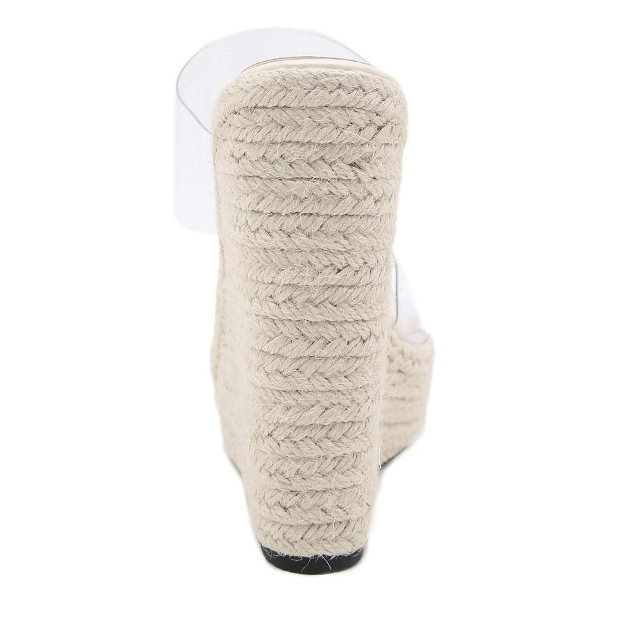 【並行輸入品】Women PVC Transparent Peep Toe Cane Straw Weave Wedge Espadrilleの画像