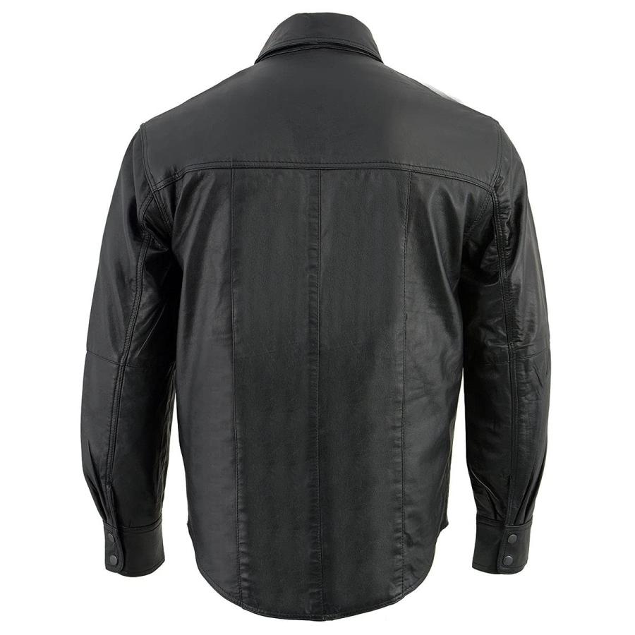 【並行輸入品】Milwaukeeレザーメンズラムスキンレザースナップダウン襟付きシャツ(ブラック, XXL ) L ブラック LKM1600 Bの画像