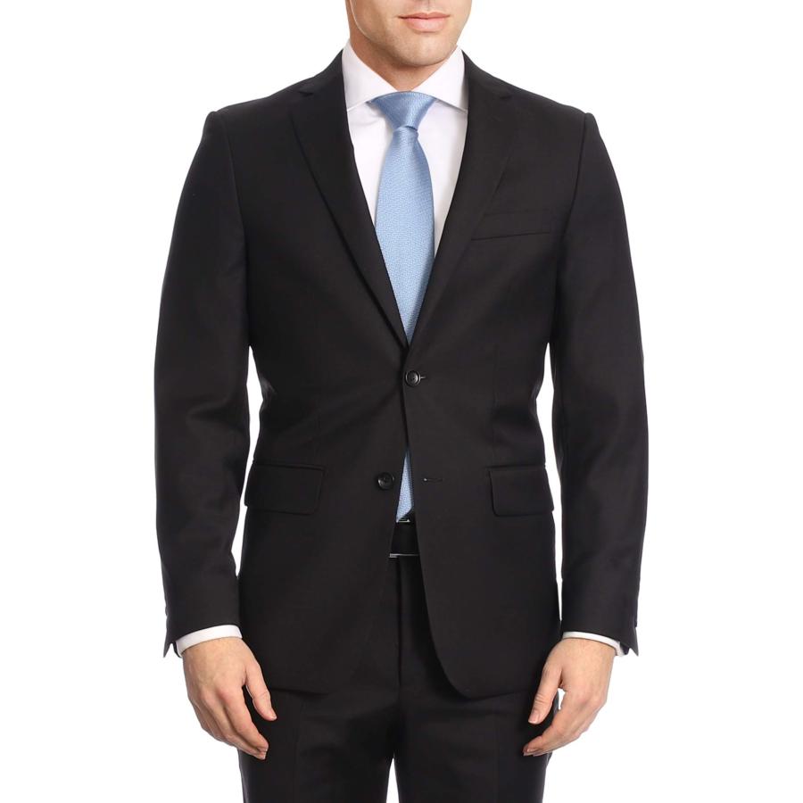 【並行輸入品】メンズクラシックフィットソリッドブラック2つボタンスーパー140のウールスーツ カラー: ブラック Men's 100% Woolの画像