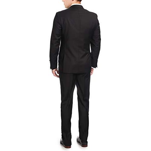 【並行輸入品】メンズクラシックフィットソリッドブラック2つボタンスーパー140のウールスーツ カラー: ブラック Men's 100% Woolの画像