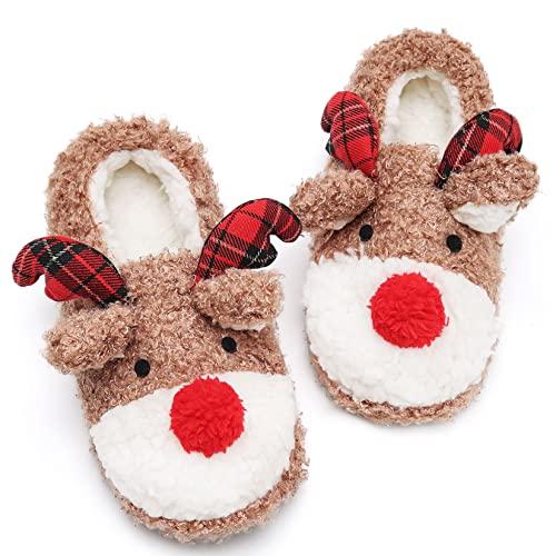 【並行輸入品】ASHION Women's Cute Fuzzy Reindeer House Slippers Stuffed Animal_1