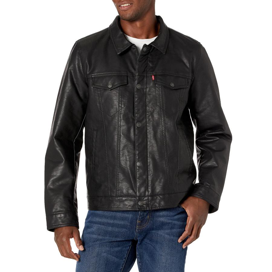 LEVI’S トラッカージャケット フェイクレザー ブラック L 並行輸入品】Levi's メンズ フェイクレザー シェルパ裏地