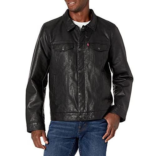 LEVI’S トラッカージャケット フェイクレザー ブラック L 並行輸入品】Levi's メンズ フェイクレザー シェルパ裏地 トラッカー