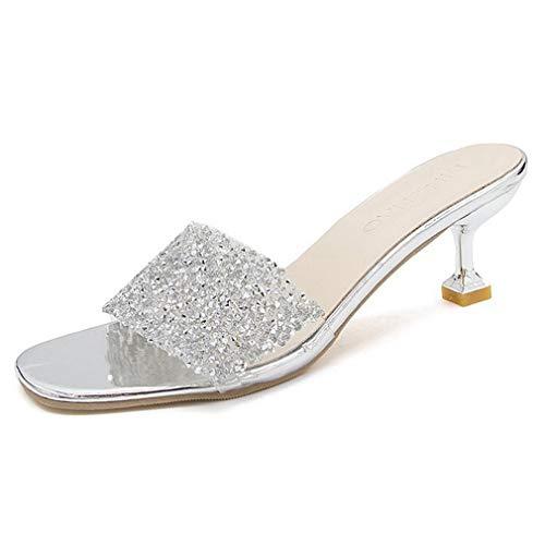 【並行輸入品】CYBLING Women's Slip on Peep Toe Slide Sandals Glitter Sequins Dの画像
