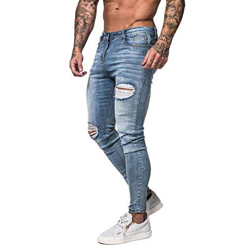 【並行輸入品】GINGTTO メンズ リップドジーンズ スリムフィット スキニー ストレッチジーンズ パンツ US サイズ: 34 カラー: ブ_4