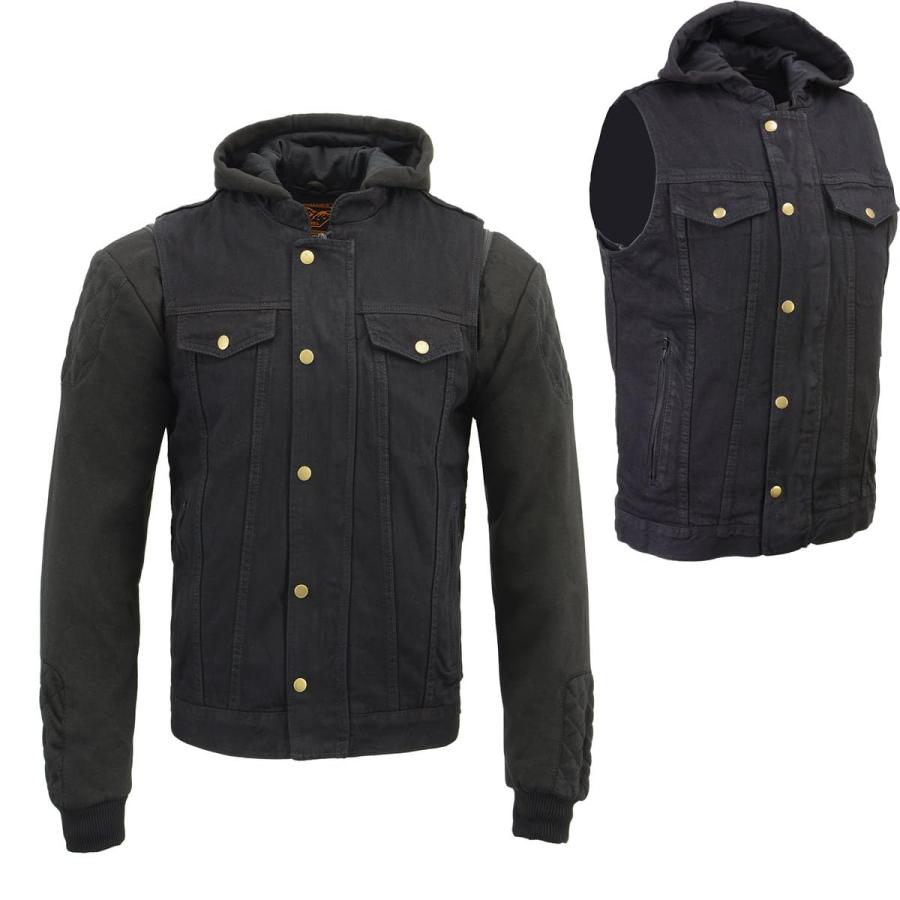 【並行輸入品】メンズ デニムベスト 取り外し可能パーカーとジップオフ袖 M ブラック MDM3020 BLACK M Milwaukee Lea