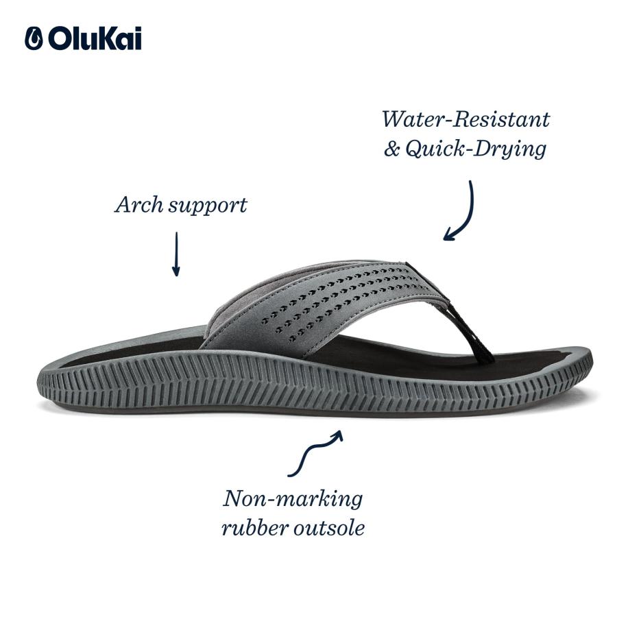 【並行輸入品】OLUKAI Ulele Sandals   Men's Dark Shadow/Black 11 OLUKAI Ulele Meの画像