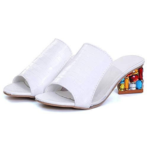 【並行輸入品】VFDB Women's Peep Toe Mid Block Heel Summer Slide Sandals,Slip Oの画像