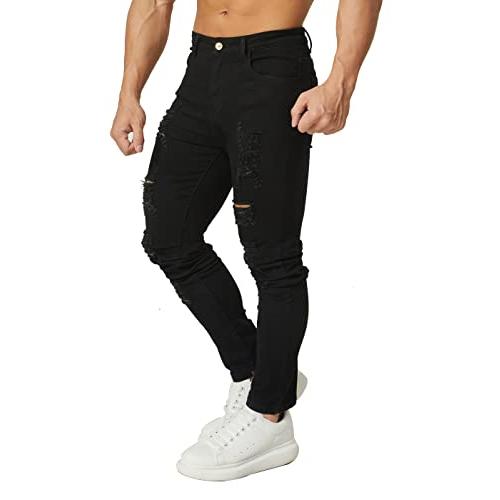 【並行輸入品】Hungson PANTS メンズ US サイズ: 29 カラー: ブラック HUNGSON Mens Ripped Jeans_4