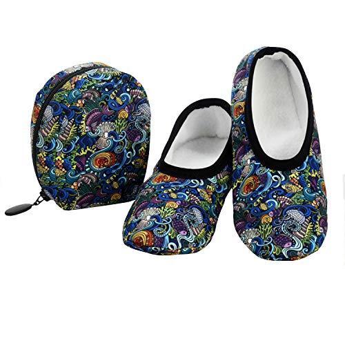 【並行輸入品】Snoozies スキニー\u0026トラベルポーチ | 女性用財布スリッパ | 旅行用フラットシューズポーチ付き | 外出用女性用スリッパ_1