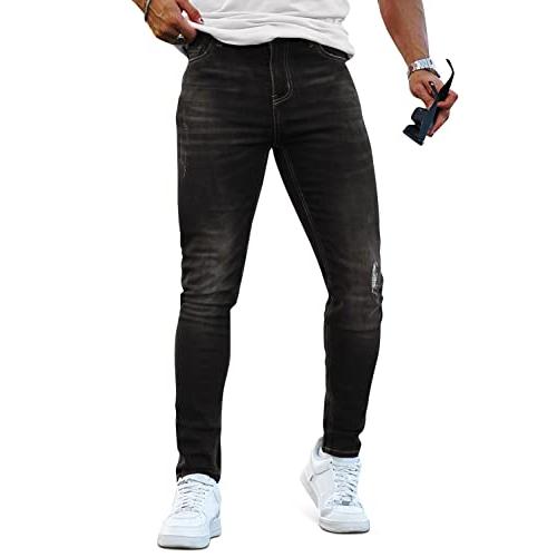 【並行輸入品】Heyfanee Black Grey Jeans for Men Casual，Mens Jeans Skinny Casua_1