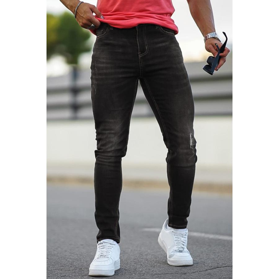 【並行輸入品】Heyfanee Black Grey Jeans for Men Casual，Mens Jeans Skinny Casua_9
