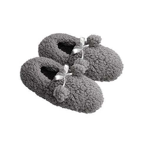 【並行輸入品】Fashion by Mirabeau Sherpa Slippers with Pom Pom and no slip griの画像
