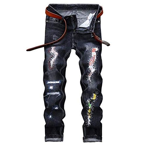 【並行輸入品】DSDZ メンズ カラフル リップドホール ストレートフィットジーンズ US サイズ: 32 カラー: ブルー DSDZ Men'_1