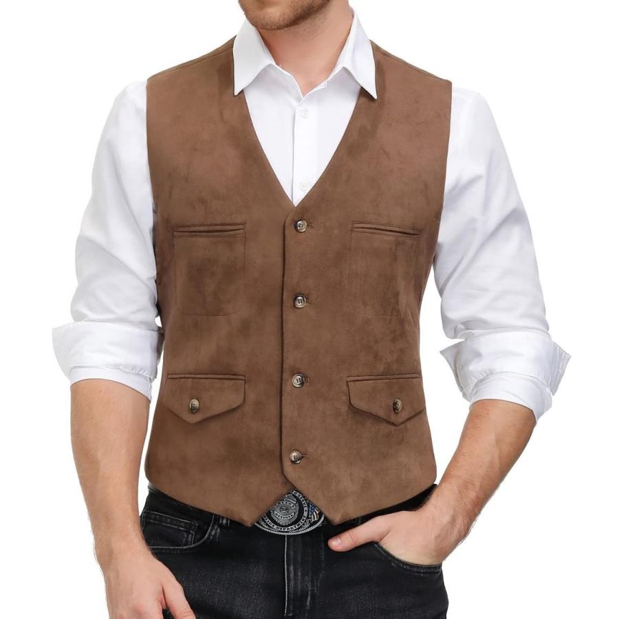 レザーベスト　スエード　ウエスタン　アメリカンスタイル　フリンジ　カウボーイ 並行輸入品】Paul Jones メンズ スエード レザー ベスト カジュアル