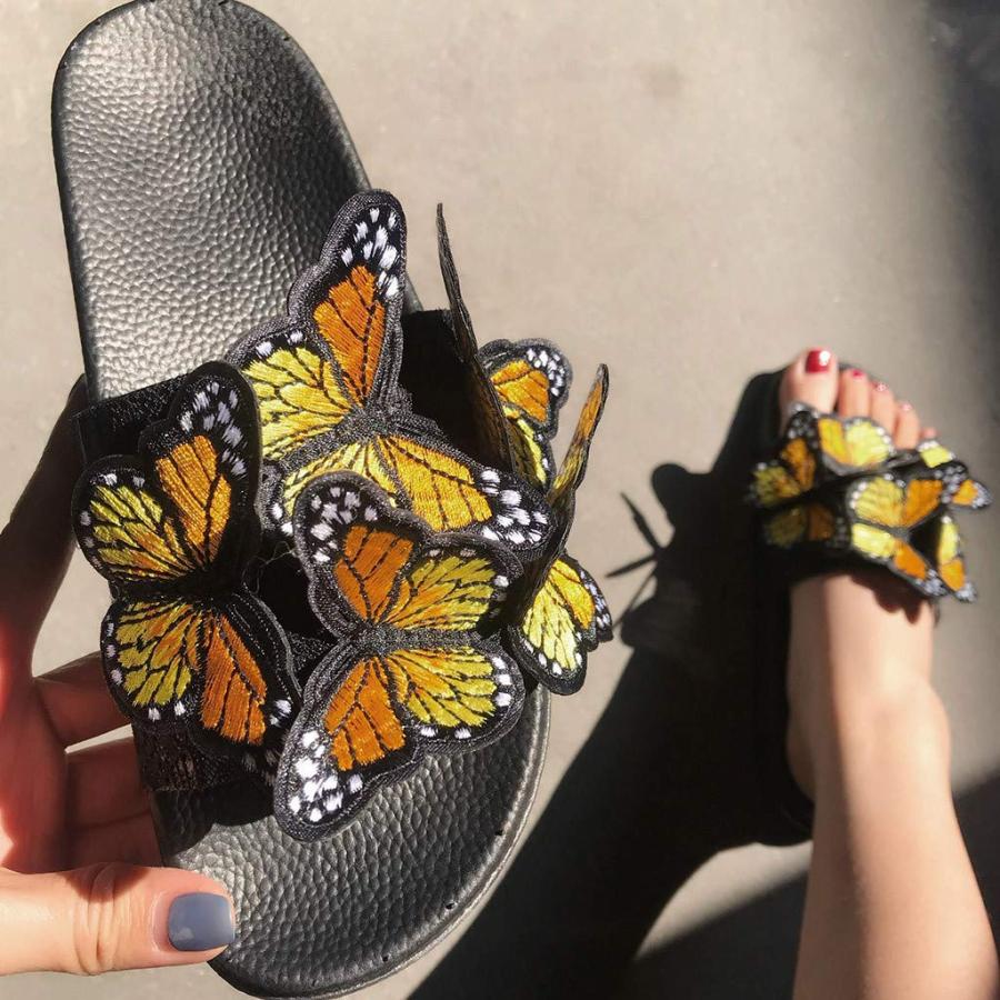 【並行輸入品】womens Slippers,Women's Open Toe Butterfly Animal Printed Flat Sの画像