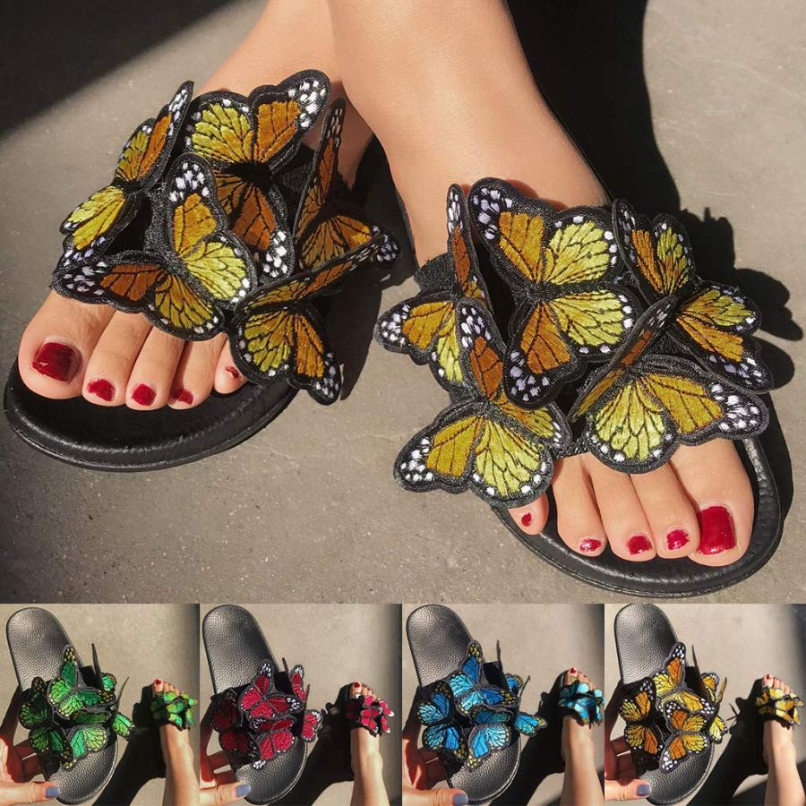 【並行輸入品】womens Slippers,Women's Open Toe Butterfly Animal Printed Flat Sの画像