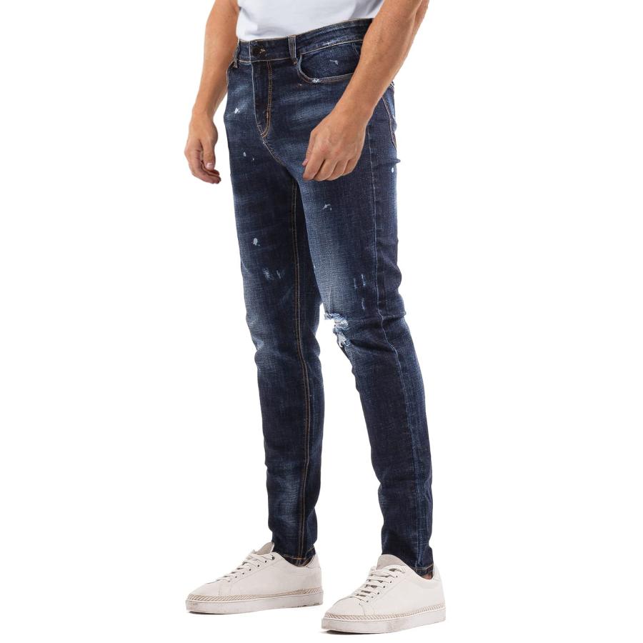 【並行輸入品】Mens Dark Blue Ripped Jeans Slim Fit Skinny Jeans Pants for Men_3