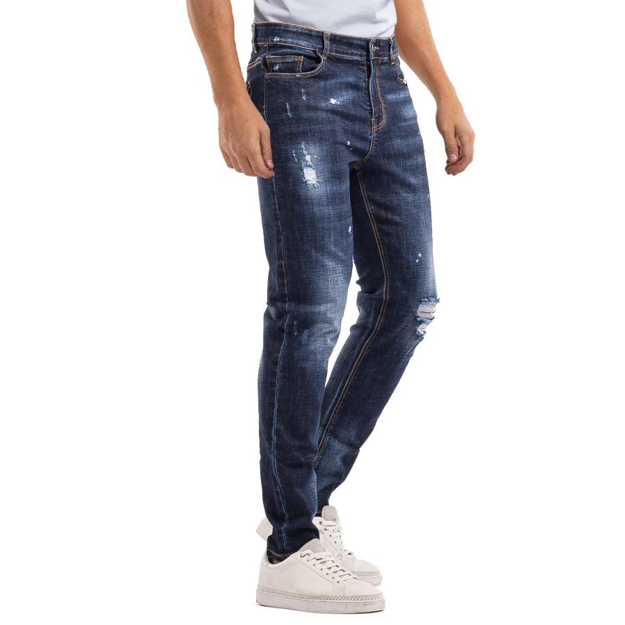 【並行輸入品】Mens Dark Blue Ripped Jeans Slim Fit Skinny Jeans Pants for Men_6