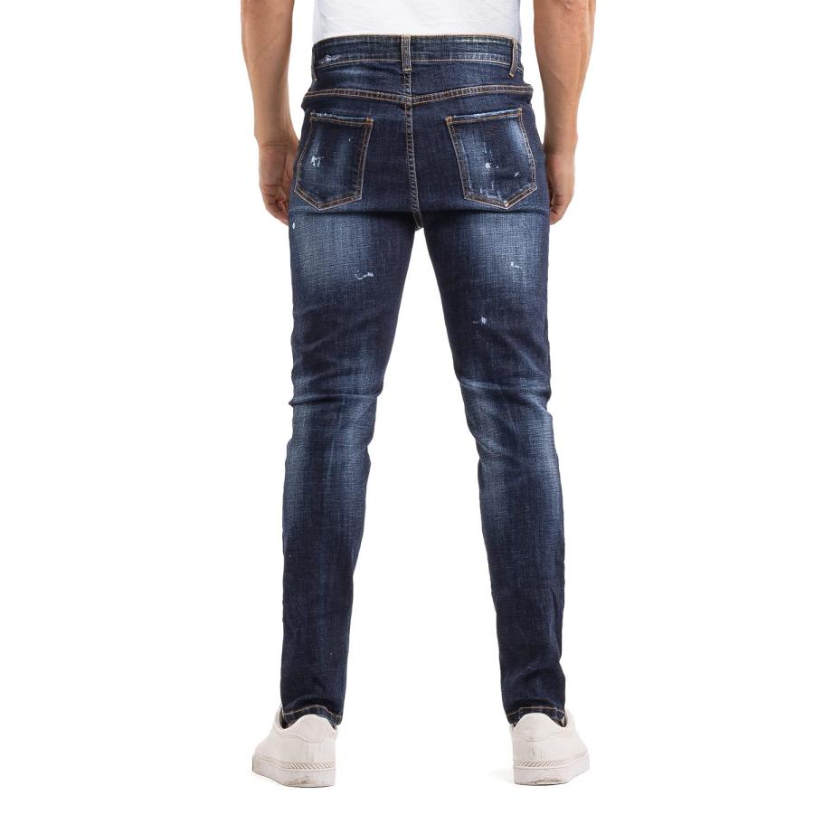 【並行輸入品】Mens Dark Blue Ripped Jeans Slim Fit Skinny Jeans Pants for Men_9