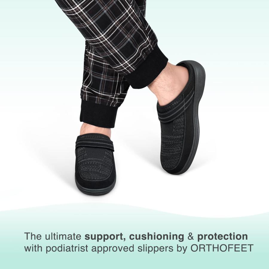 【並行輸入品】Orthofeet Men's Orthopedic Black Stretch Knit Hudson Slippers， S_3