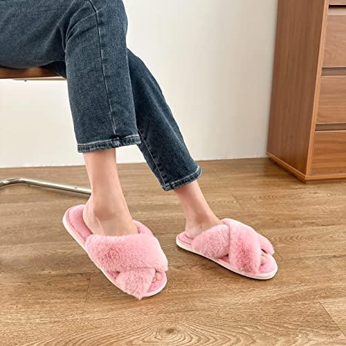 【並行輸入品】HIPRETTYUS Women's Cross Band Slippers， Soft Plush Faux Rabbit F_4