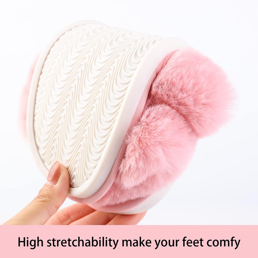 【並行輸入品】HIPRETTYUS Women's Cross Band Slippers， Soft Plush Faux Rabbit F_6