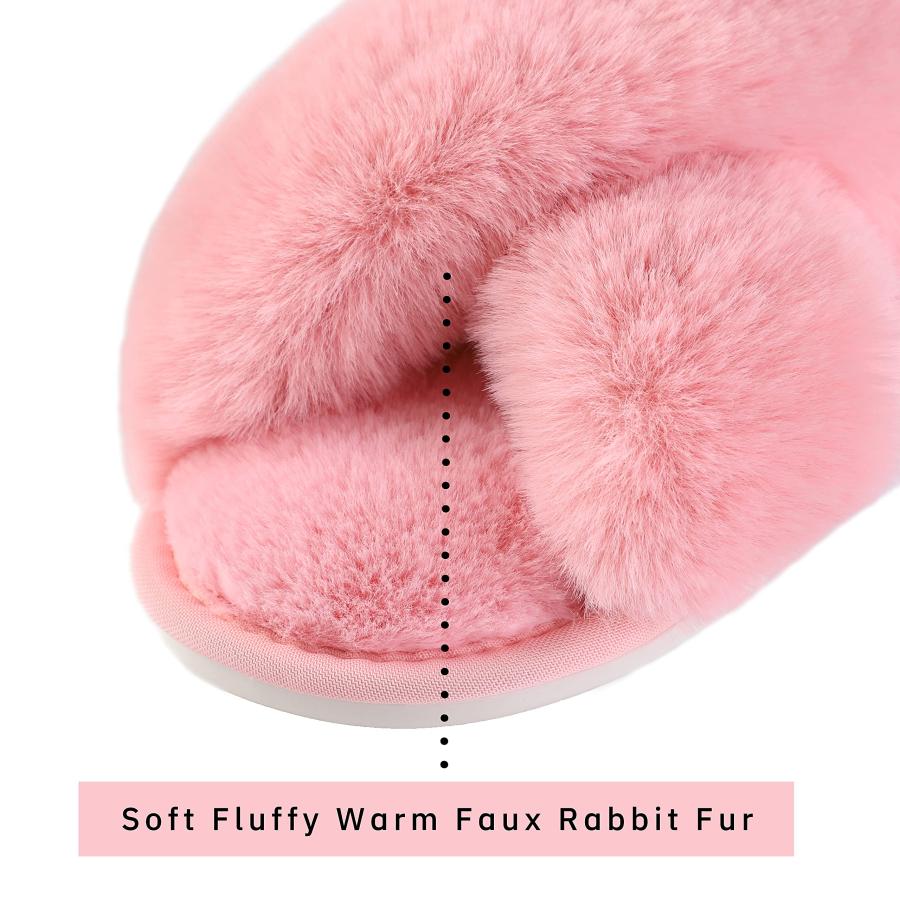 【並行輸入品】HIPRETTYUS Women's Cross Band Slippers， Soft Plush Faux Rabbit F_9