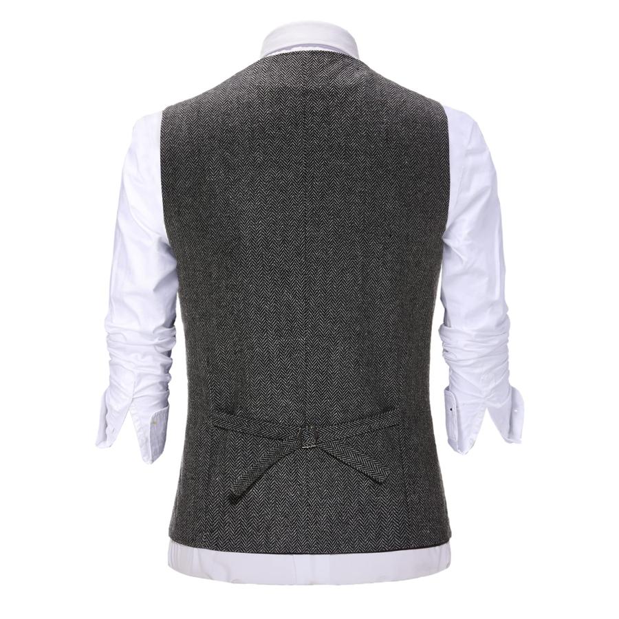 【並行輸入品】Zeattall Men's Herringbone Tweed Wool Suit Vest Single Breasted_3