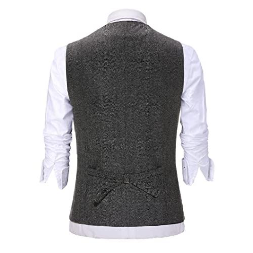 【並行輸入品】Zeattall Men's Herringbone Tweed Wool Suit Vest Single Breasted_4