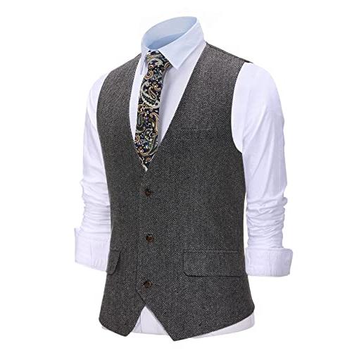 【並行輸入品】Zeattall Men's Herringbone Tweed Wool Suit Vest Single Breasted_7