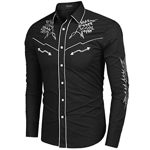 【並行輸入品】COOFANDY Mens Western Cowboy Shirt Embroidered Denim Long Sleeve_7
