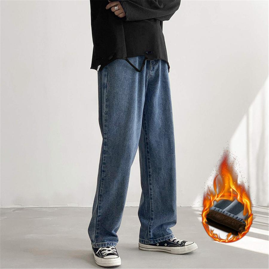 【並行輸入品】Andongnywell Men's Loose Straight Leg Jeans Baggy Straight Thick_3