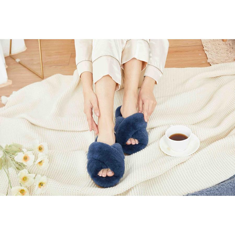 【並行輸入品】CLPP'LI Womens Cross Band Fluffy Fuzzette Slippers   Navy   9 |  | 09