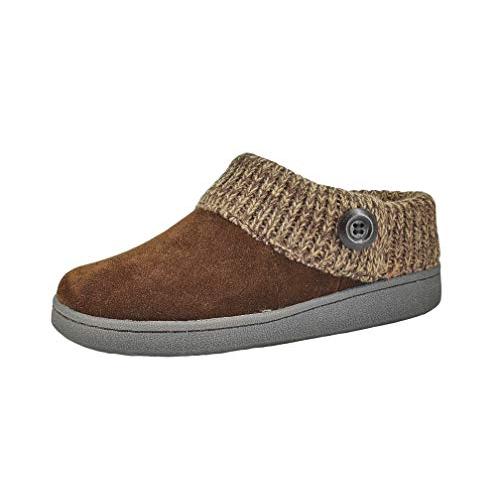 【並行輸入品】Clarks レディース スリッパ スエード レザー ニット カラー クロッグ スリッパ プラッシュフェイクファー裏地， ダークブ_1