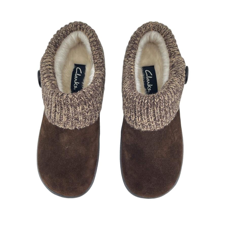 【並行輸入品】Clarks レディース スリッパ スエード レザー ニット カラー クロッグ スリッパ プラッシュフェイクファー裏地， ダークブ_9