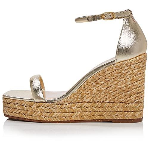 【並行輸入品】Stuart Weitzman Nudist エスパドリーユウェッジ US サイズ: 7.5 Wide カラー: ゴールド Stuの画像